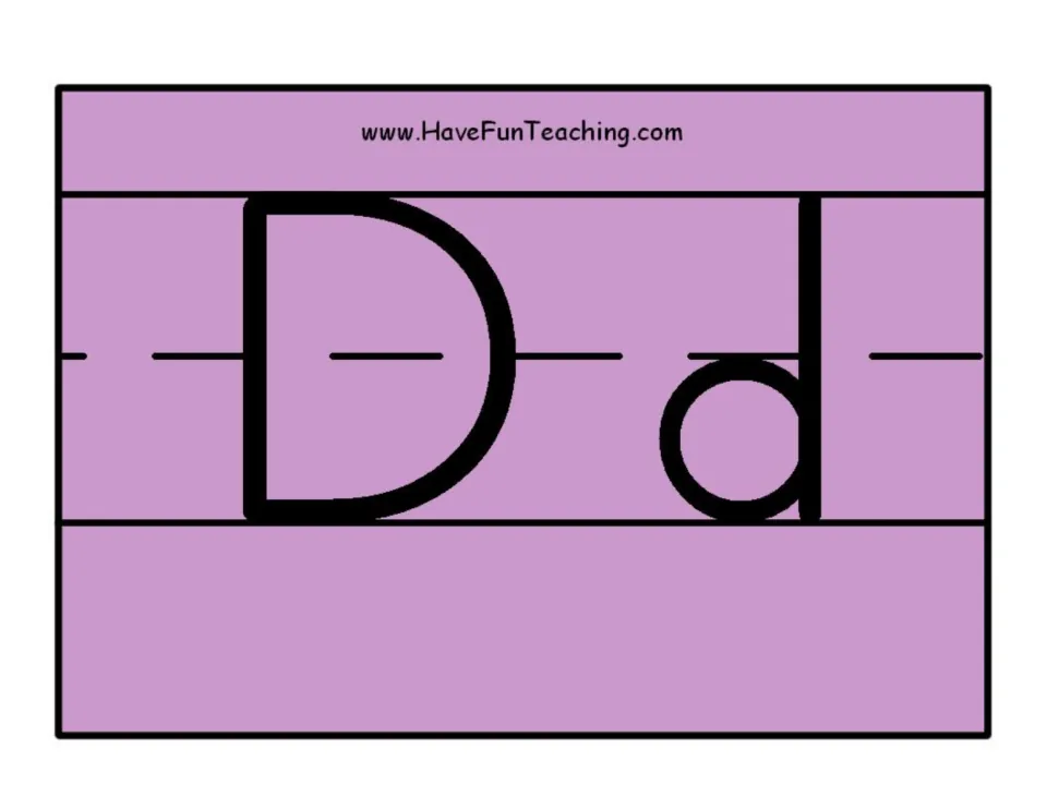 Alphabet poster 4 in the set: uppercase D and lowercase d, paired for identifying both forms of the letter.