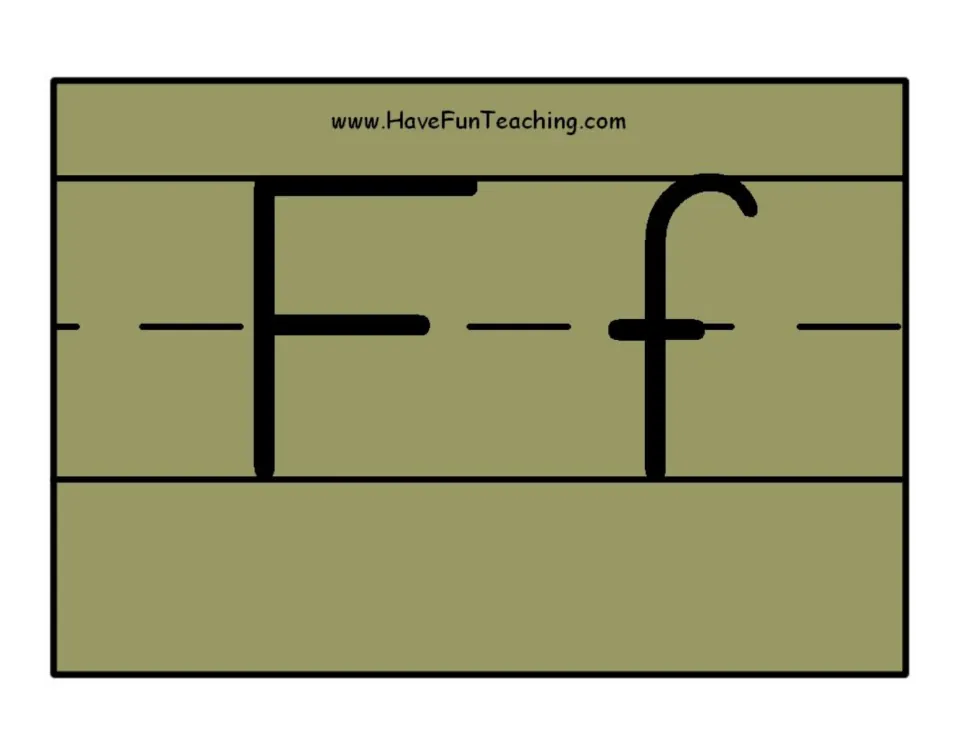 Alphabet poster 6 in the set: uppercase F and lowercase f, paired for identifying both forms of the letter.