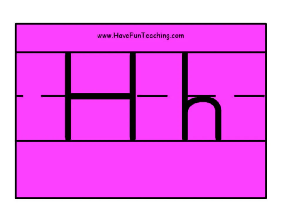 Alphabet poster 8 in the set: uppercase H and lowercase h, paired for identifying both forms of the letter.