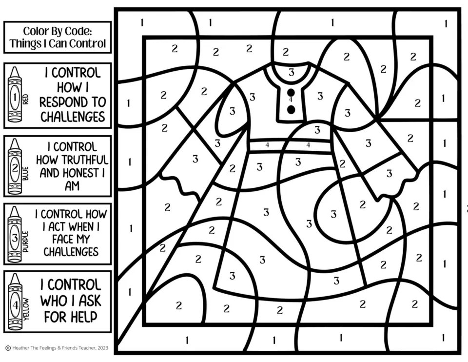 Things I can control coloring: students color a dress by 4 codes, such as responding to challenges and asking for help