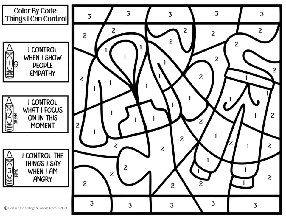 Sweatshirt and pants coloring: students follow 3 codes on showing empathy, my focus and the things I say when angry