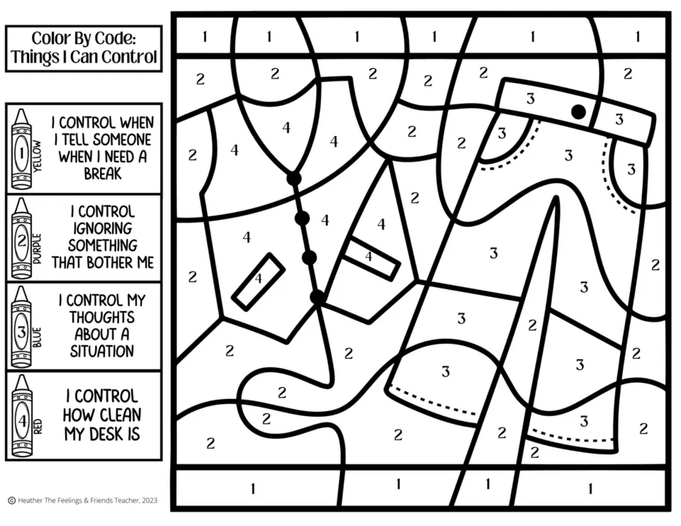 Vest and pants coloring: students use 4 codes, including asking for a break, my thoughts and how clean my desk is