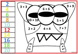 Monster Addition Doubles Facts – Color by Number – sample page 4