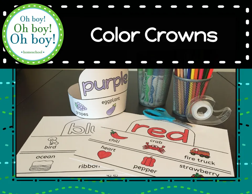 Color Crowns Activity cover showing an assembled purple crown and partially colored red and blue crown sheets