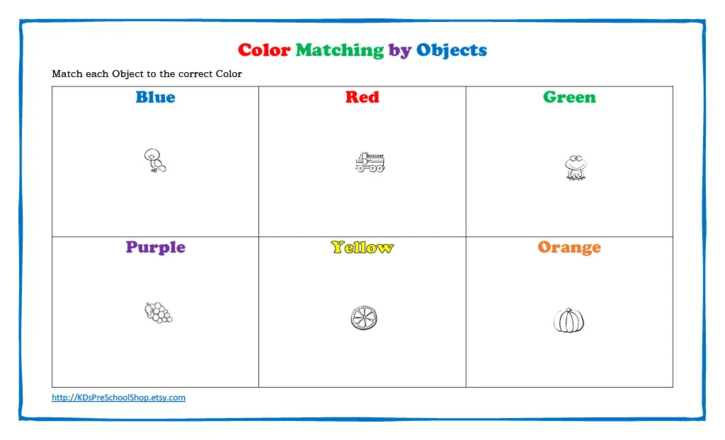 Color Matching by Objects – Toddler Worksheet – cover