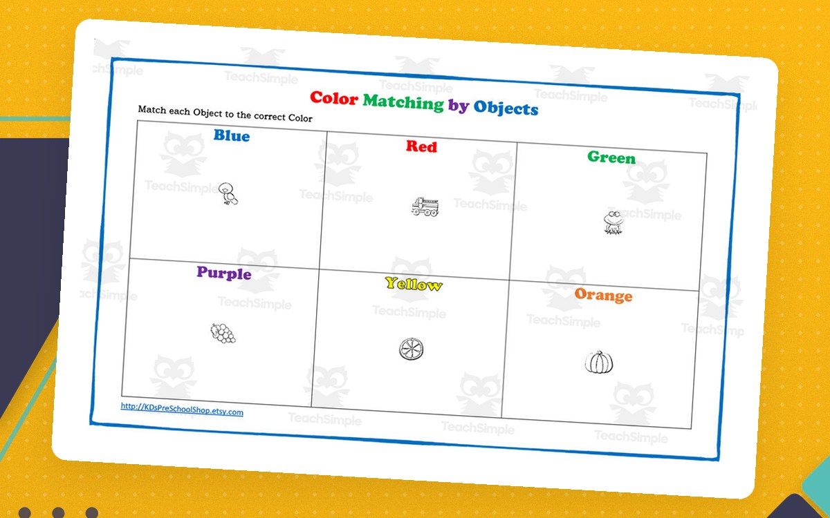 Color Matching by Objects – Toddler Worksheet preview: Four-page PDF