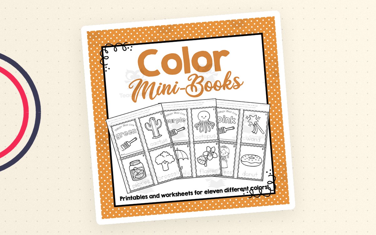 Color Mini-Books cover with eleven small picture-and-word booklet previews under an orange patterned header.