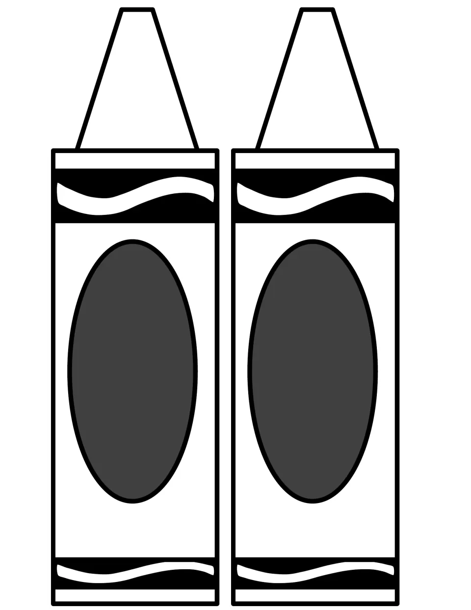 Two blank crayon outlines with empty dark ovals and no color word, ready for custom color labels to be added
