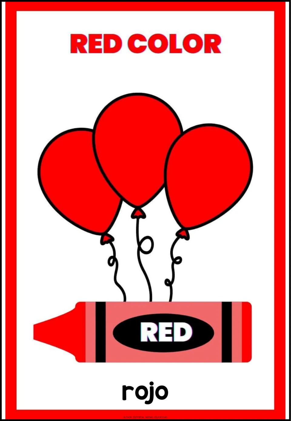 Color poster 9 of 9: rojo (red), with 'Red Color', three red balloons, and a red crayon