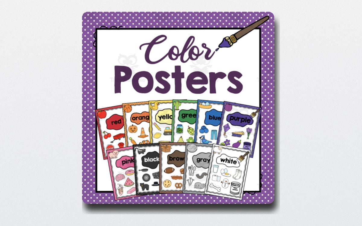 Colors Posters cover showing red, orange, yellow, green, blue, purple, pink, black, brown, gray, and white pages.