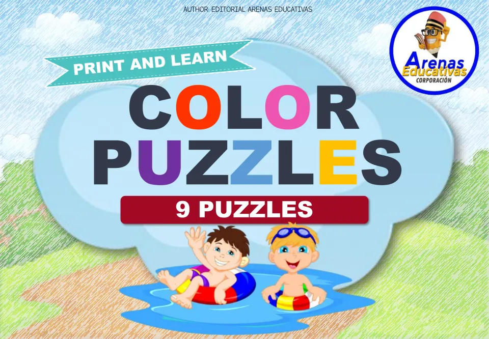 Cover of the number puzzle set, featuring the headings "Print and Learn," "Color Puzzles," and "9 Puzzles"