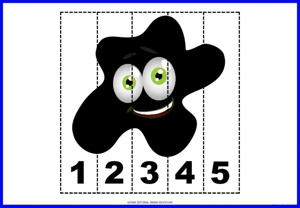 Number puzzle 8 of 9: a black paint splat divided into five cut-apart pieces numbered 1, 2, 3, 4, and 5.