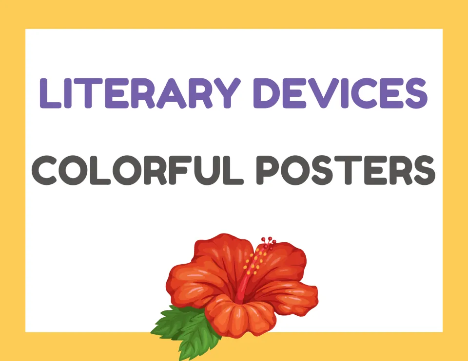 Cover of the literary devices poster set, labeled 'Literary Devices' and 'Colorful Posters' for ELA reference