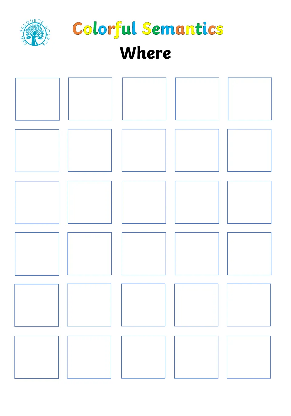Place card-selection board labeled 'Where', using blue to identify where an action happens; no cards shown