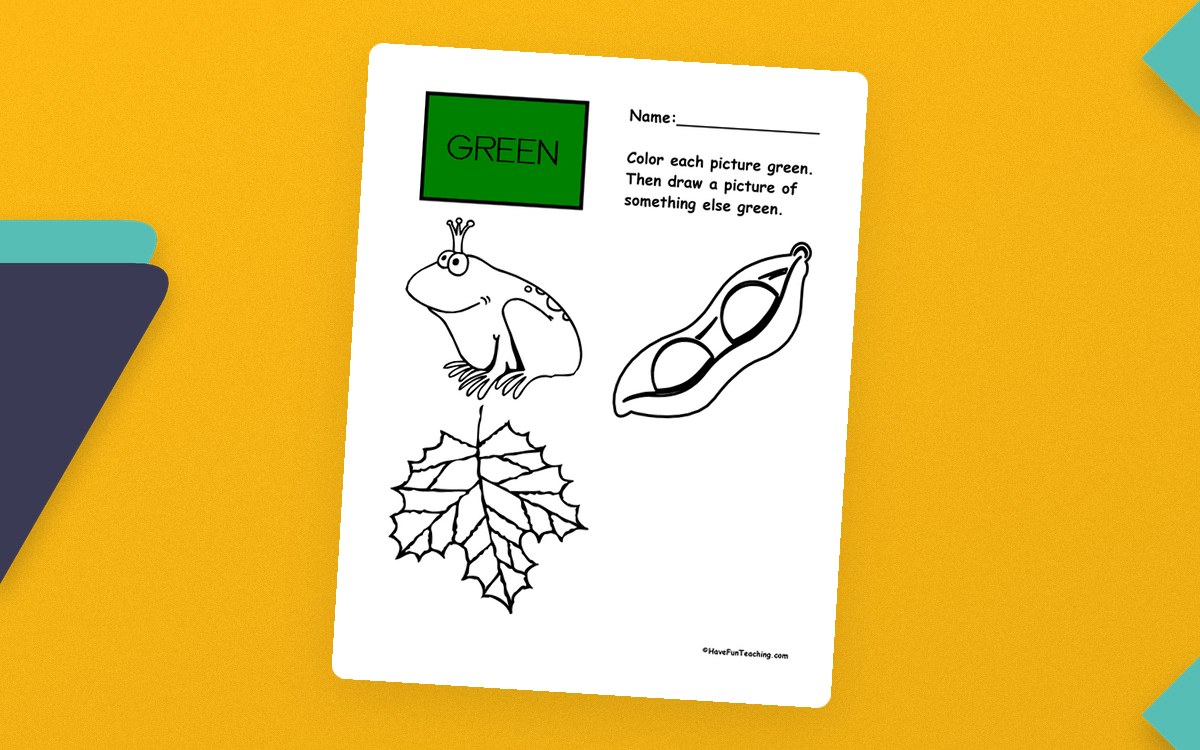 Green Coloring Pages and Color Recognition Worksheet preview