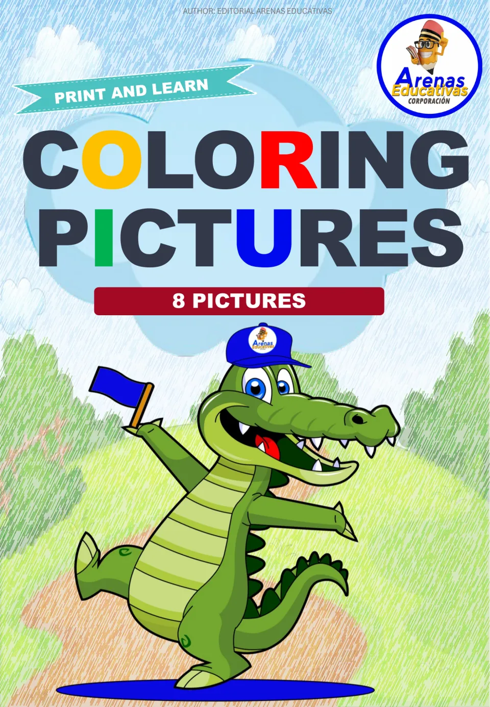 Cover of the coloring resource labeled 'Print and Learn', 'Coloring Pictures', and '8 Pictures'