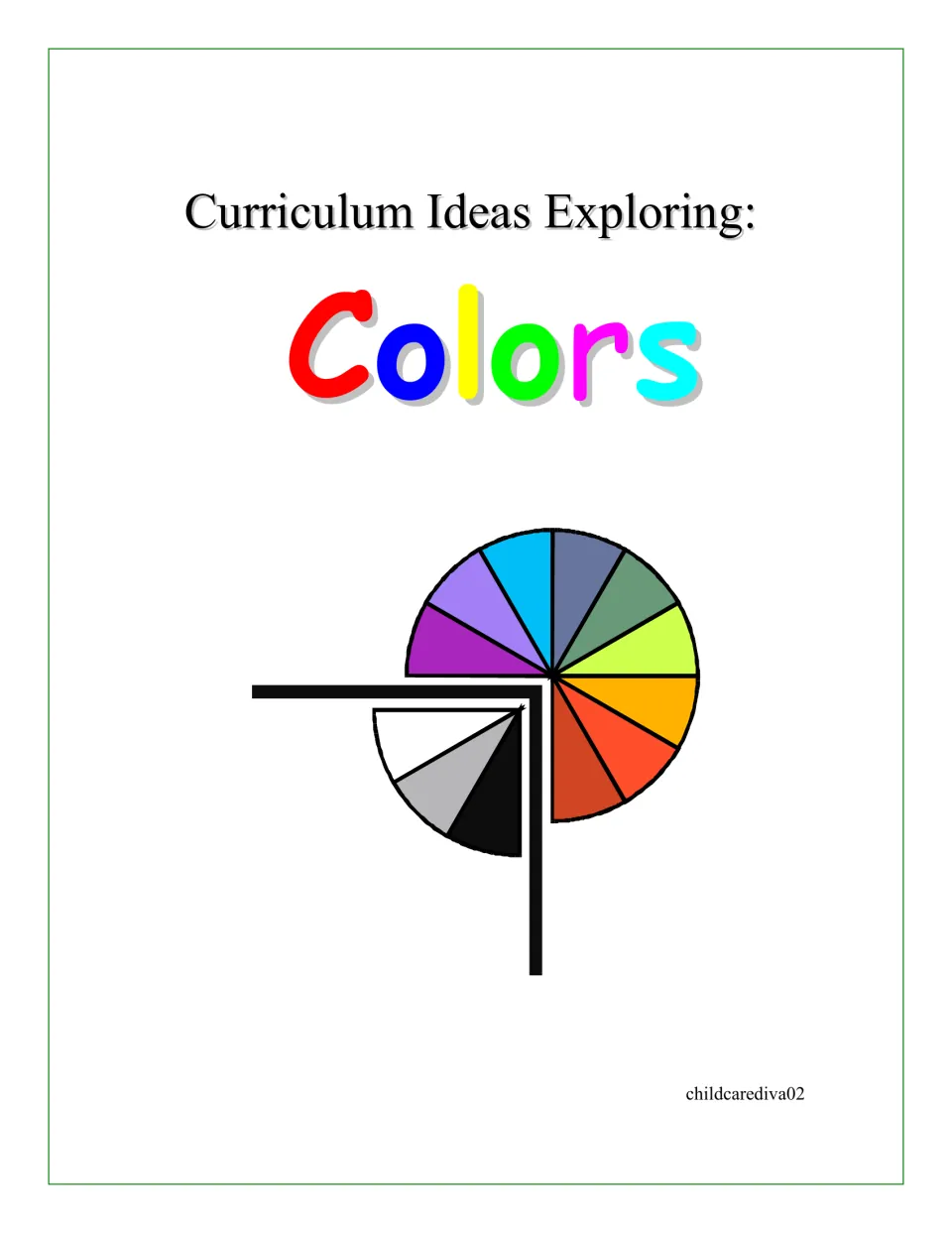 Curriculum cover titled 'Curriculum Ideas Exploring: Colors,' introducing the color exploration theme
