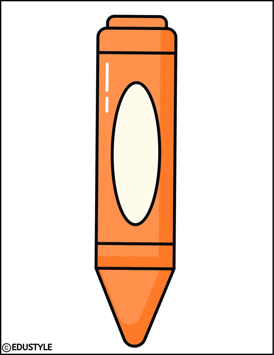 Orange crayon cutout with a blank oval label, part of the back-to-school bulletin board and door decor kit