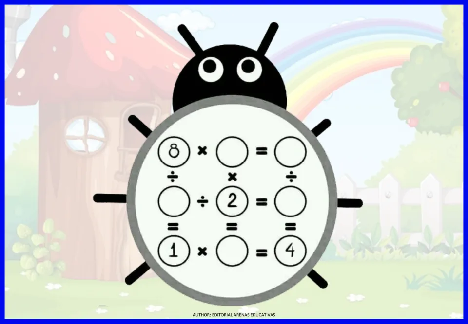 Arithmetic exercise 6: missing-number multiplication and division equations, including 1 × blank = 4