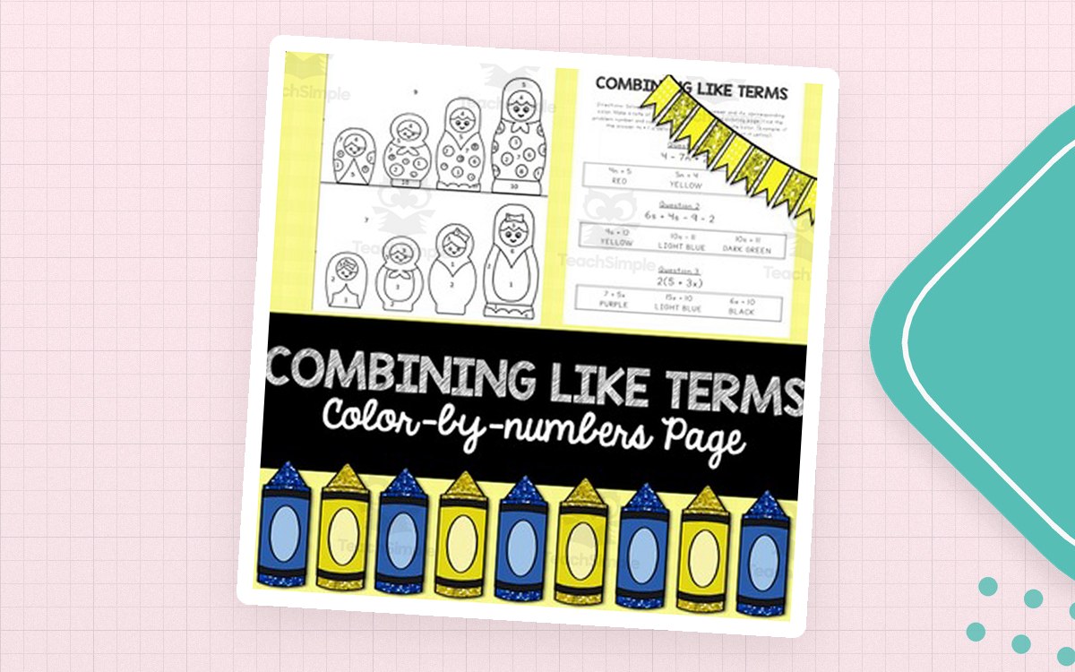 Combining Like Terms Color by Number – 10 Questions preview