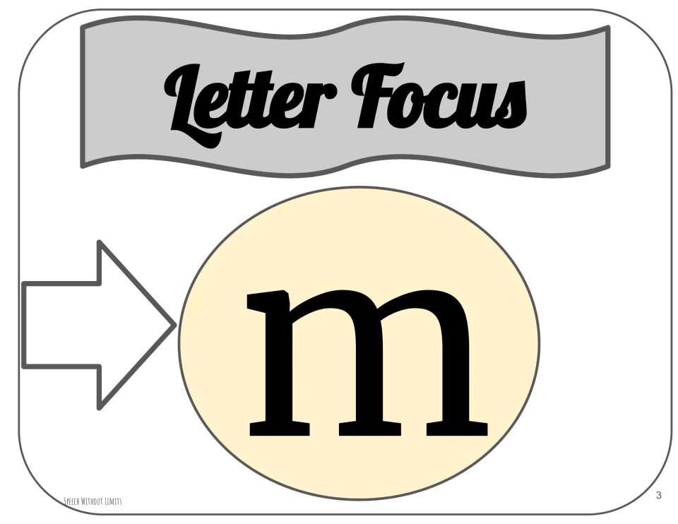 Letter Focus introduces lowercase m as the target letter for the book companion's literacy activities