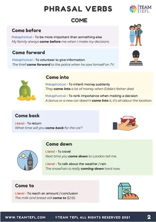 Come | Phrasal Verbs Exercises – sample page 2
