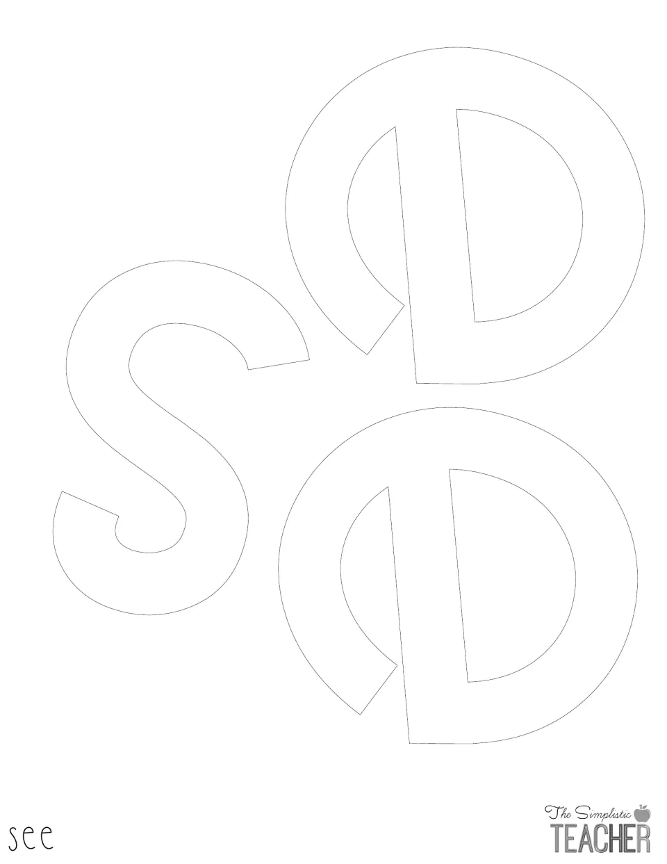 Outline letters s, e and e that spell "see" for the Halloween display headline, ready to trace or cut out