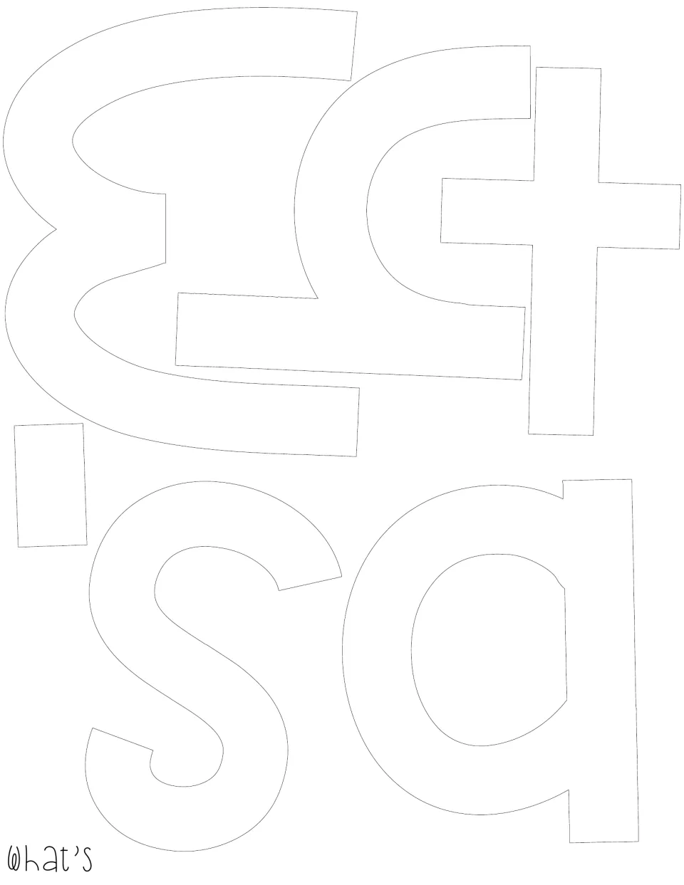 Outline letters w, h, a, t, s and an apostrophe spelling "What's" for the Halloween headline