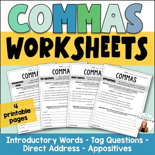 Commas Worksheets - 4 Grammar Practice Activities Worksheets – cover