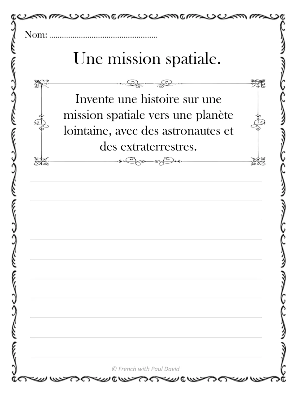 French writing prompt 4: invent a story about a space mission to a distant planet with astronauts and aliens