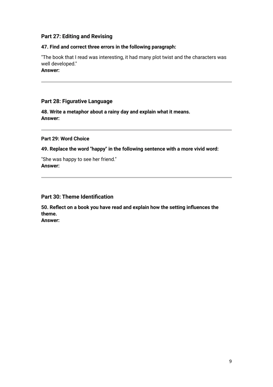 Editing and figurative language: students fix three errors, write a rainy-day metaphor and swap happy for a vivid word