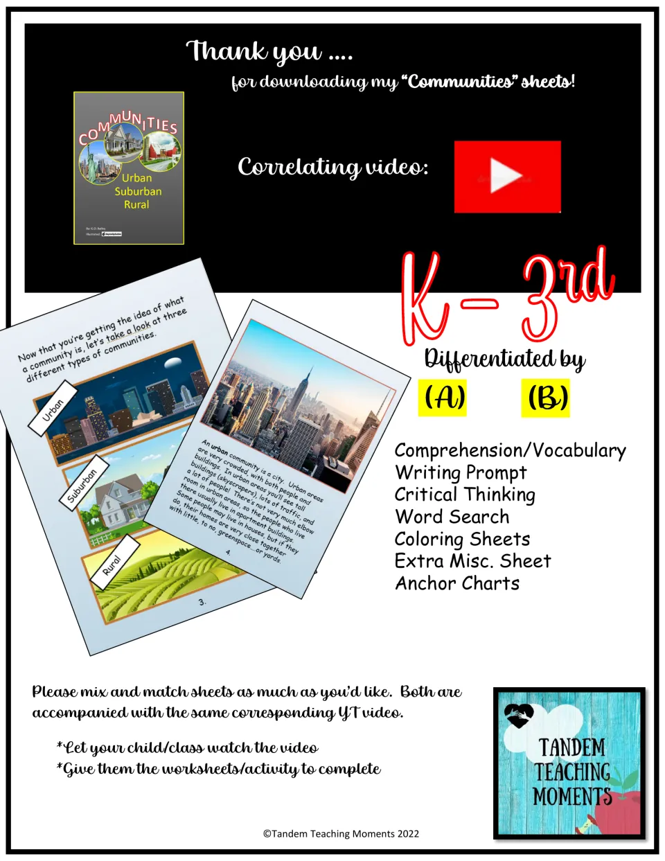 Introduction to the community packet: differentiated A/B activities for K–3 and a corresponding video