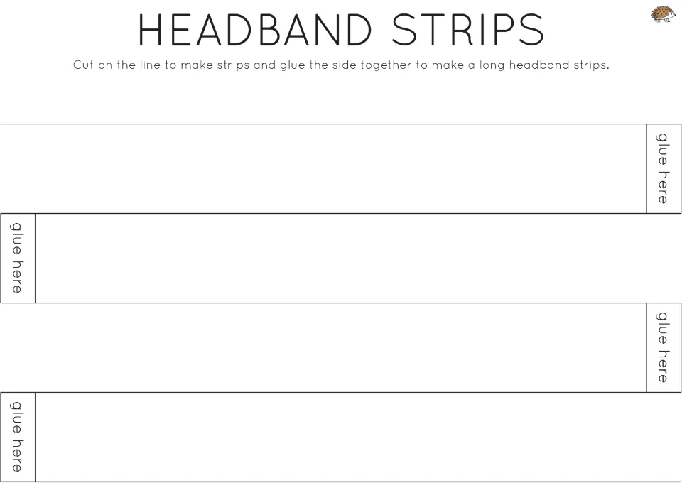 Headband strips: students cut four long strips and join them at the glue-here tabs to make one long headband