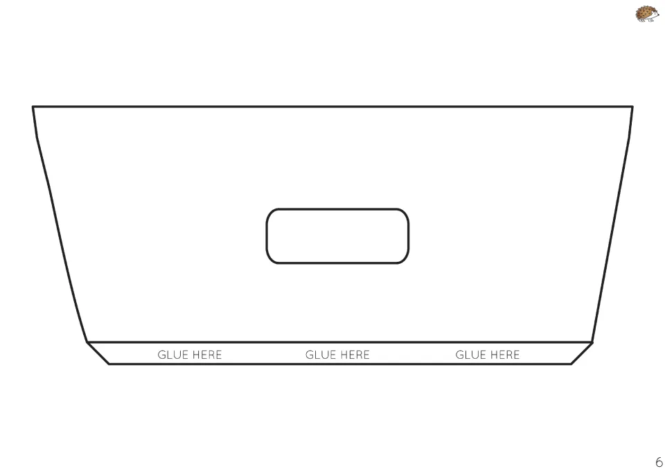Cut-out piece: wide trapezoid panel with a rounded cut-out in the middle and three glue-here tabs along the bottom edge