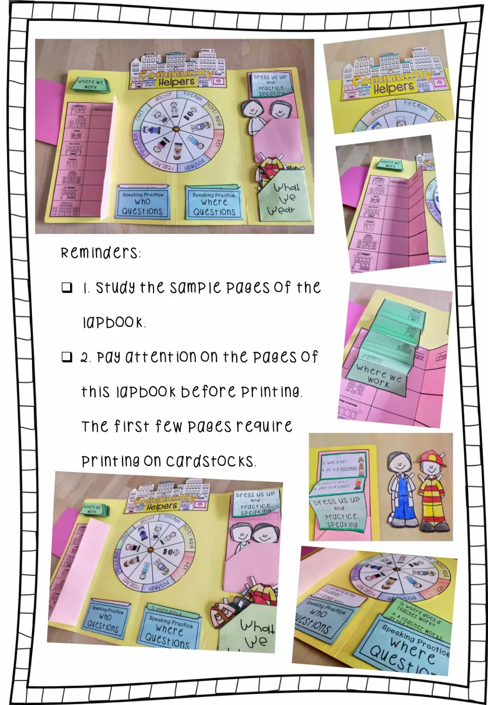 Assembly reminders: study the sample lapbook photos and print the first few pages on cardstock before starting