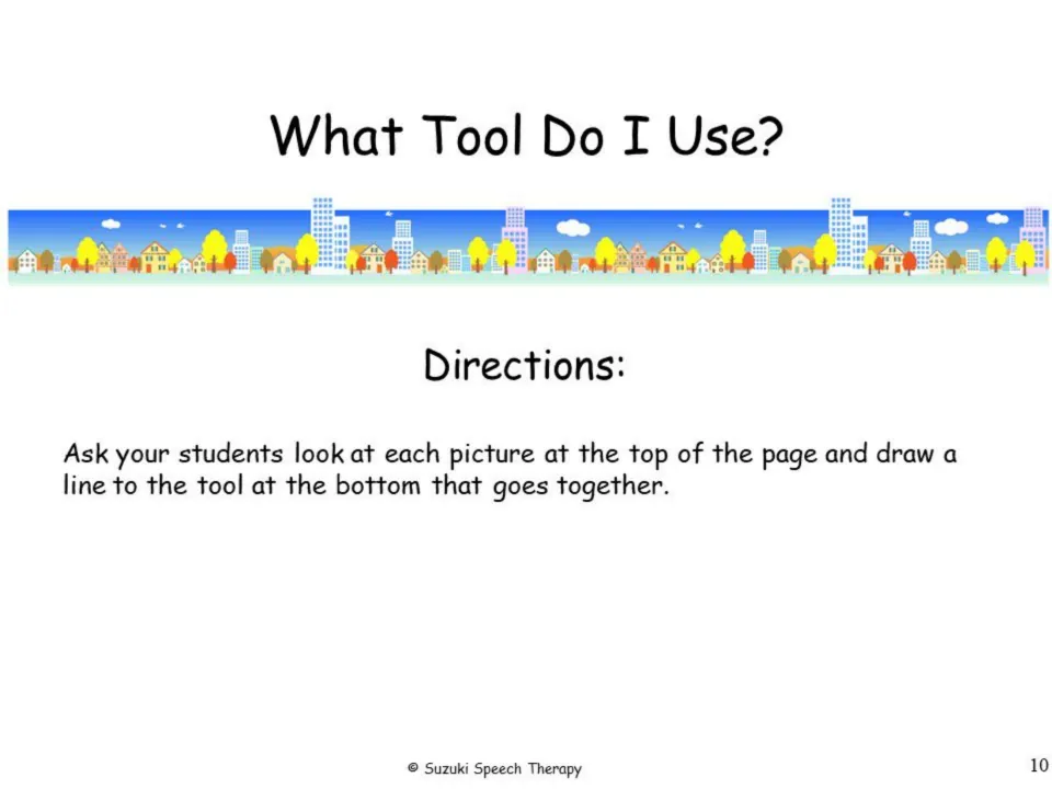What Tool Do I Use? directions: students draw a line from each community helper picture to the tool that goes with it