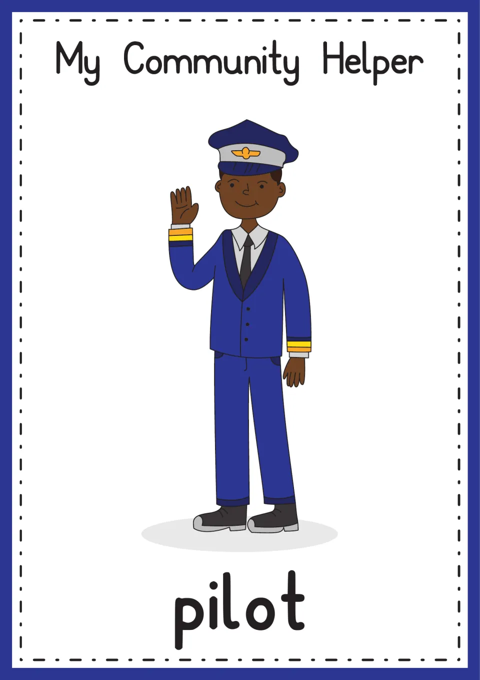 Pilot poster: a waving pilot in a navy uniform and winged cap with gold sleeve stripes, the word pilot printed underneath