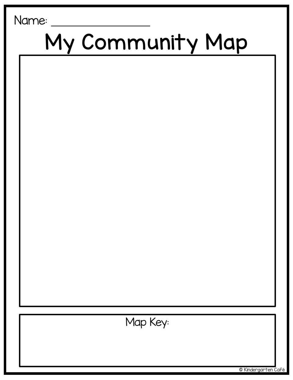 My Community Map template accompanying the helper puppets, with space to draw a map and add a map key