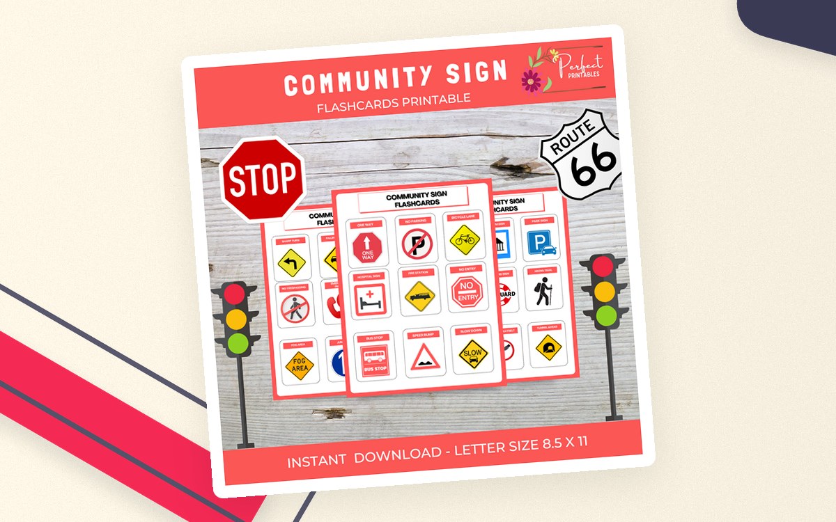 Community Signs Flashcards, 63 Essential Safety Signs for Kids preview