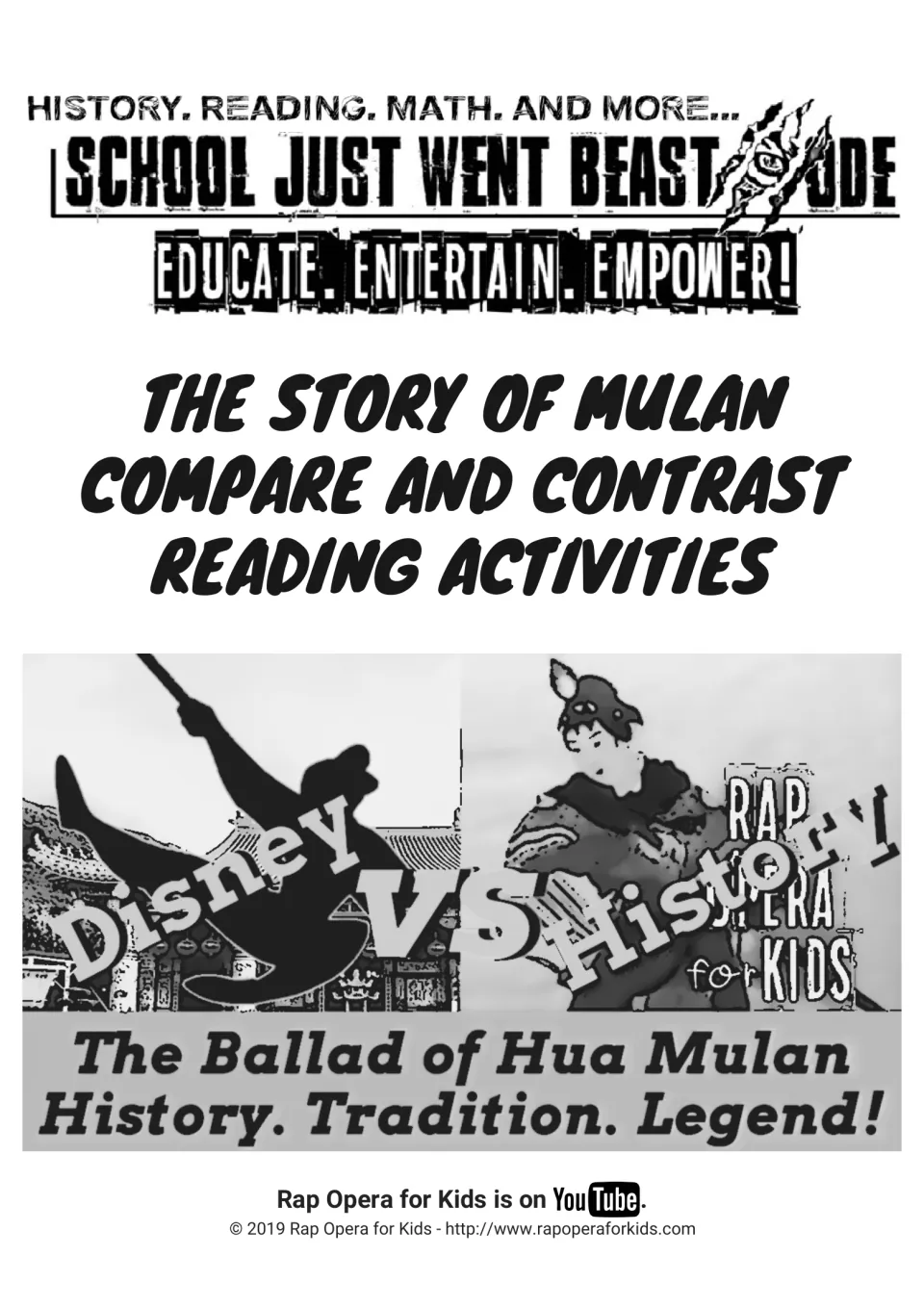 Cover: The Story of Mulan compare and contrast reading activities, with a Disney vs. History Ballad of Hua Mulan image
