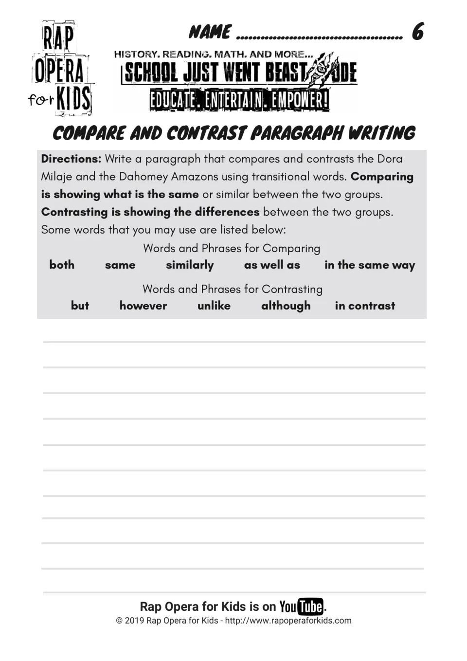 Paragraph writing: students compare and contrast the two groups using transition words like both, similarly and however