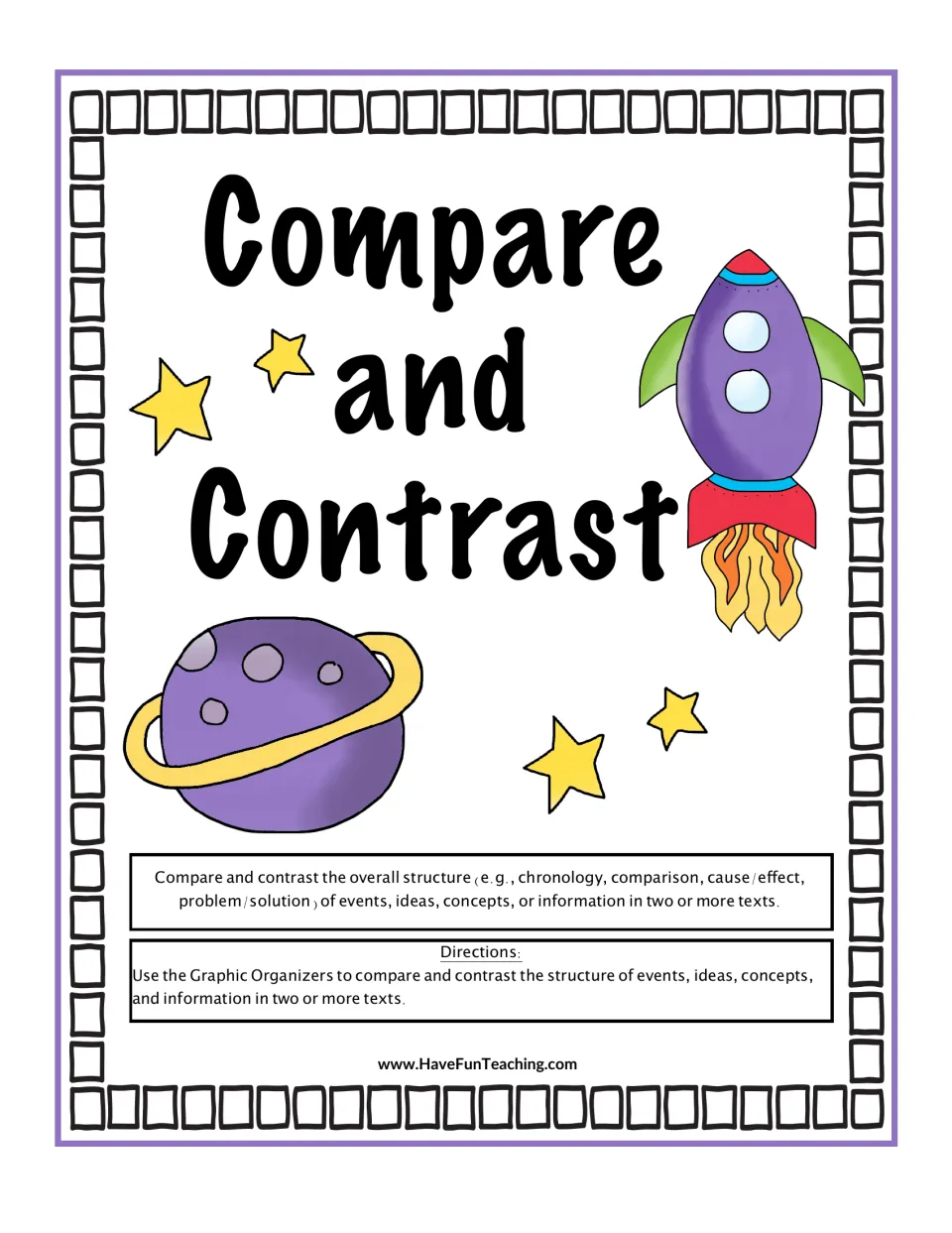 Compare and Contrast cover with directions to use graphic organizers to compare text structure across two or more texts