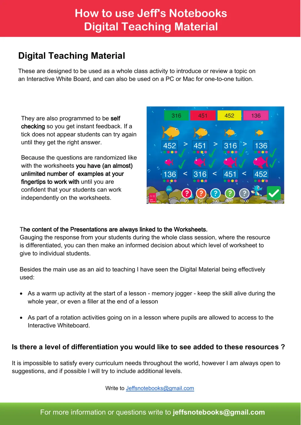 How to use the digital material: self-checking whiteboard screens for whole-class review, warm-ups and rotations