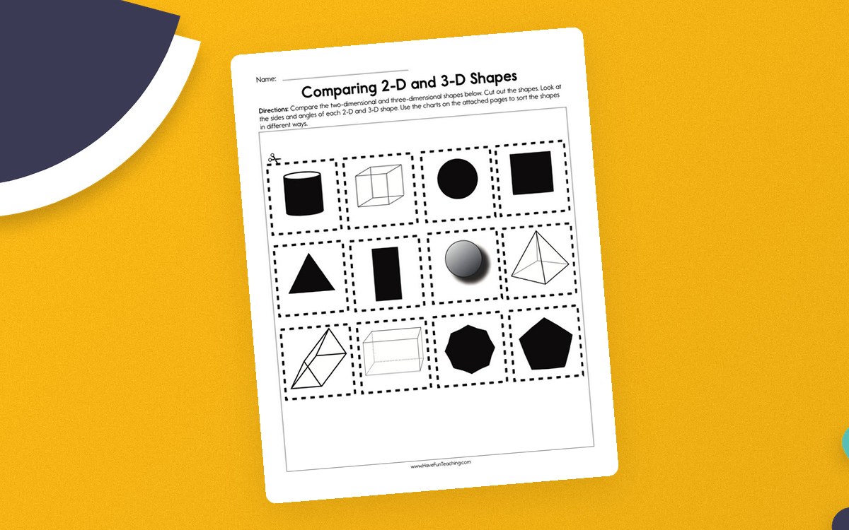 Comparing 2D and 3D Shapes Worksheet preview: Cut-apart 2D and 3D shape pieces