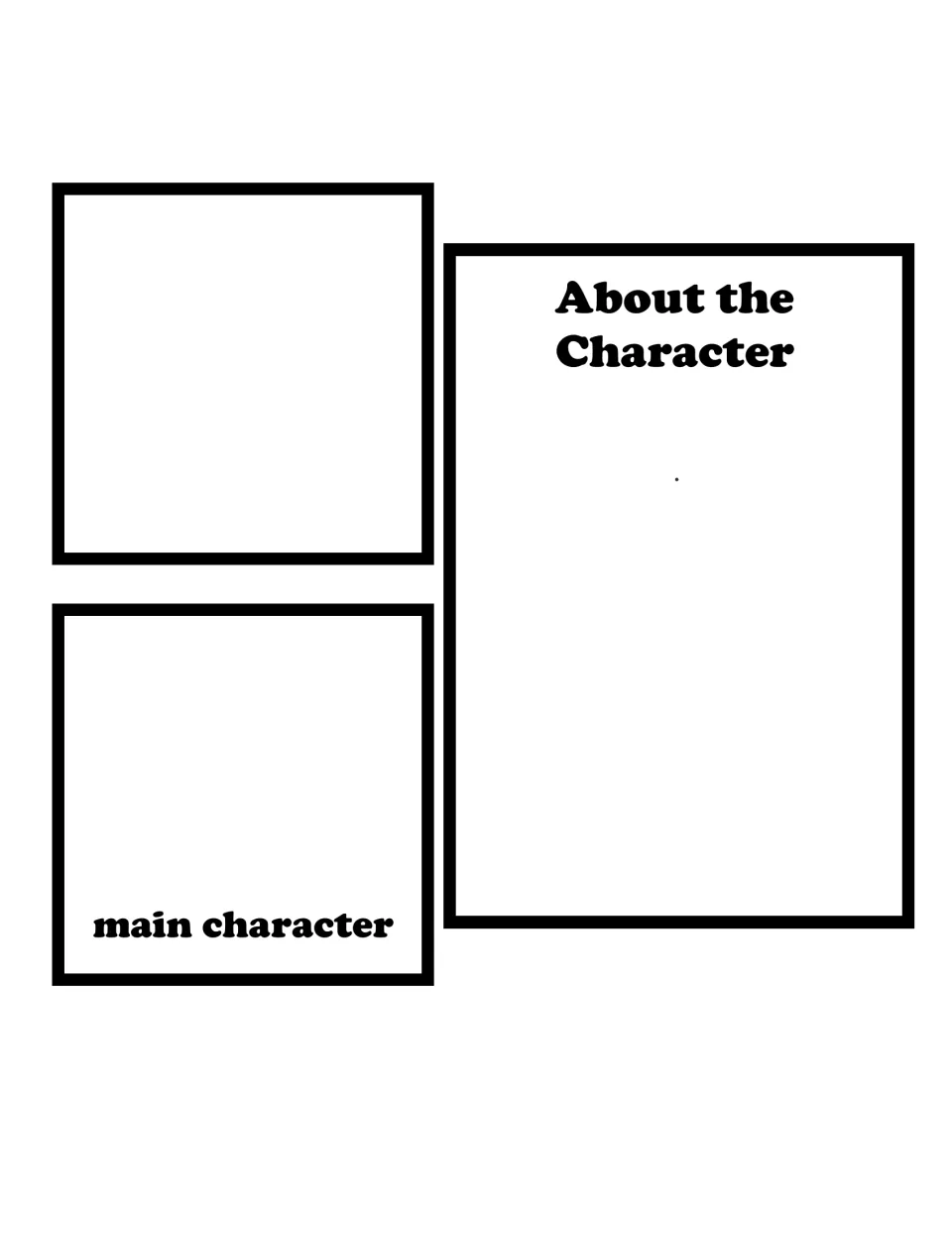 Blank About the Character template: students add a book cover, show the main character and write a character description