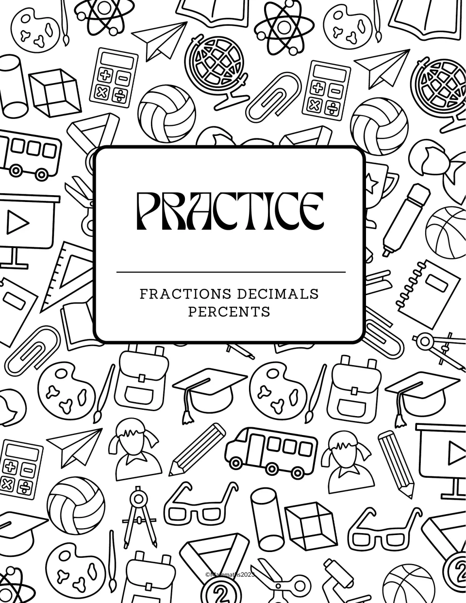 Practice section divider for fractions, decimals and percents, marking where the conversion questions begin