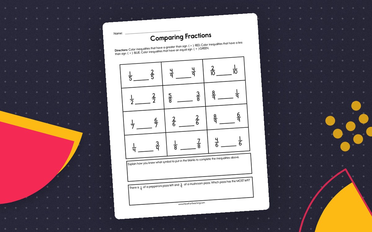 Comparing Fractions Worksheet teaching resource preview