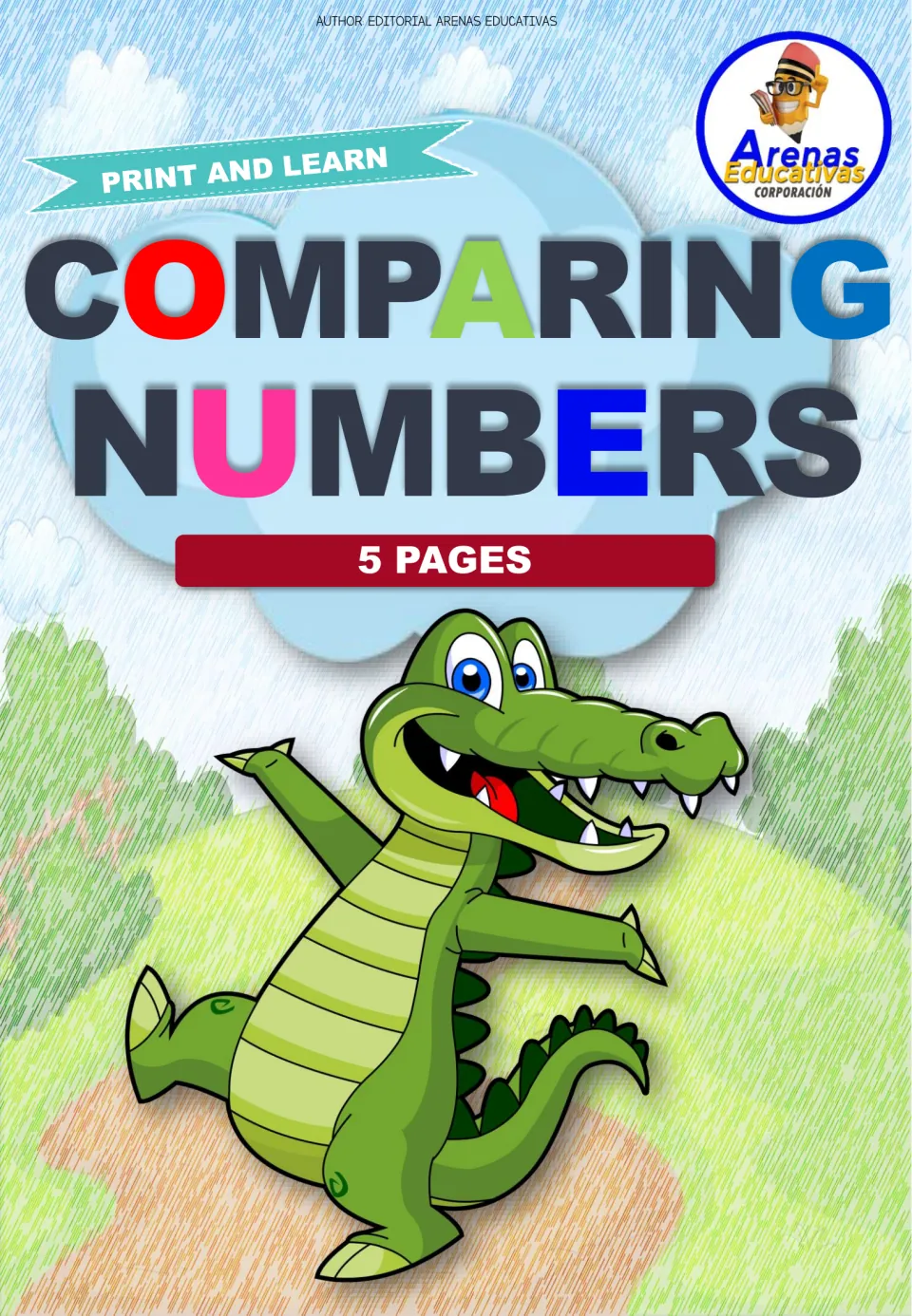 Cover of the Comparing Numbers resource, labeled 'Print and Learn' and advertising five practice pages