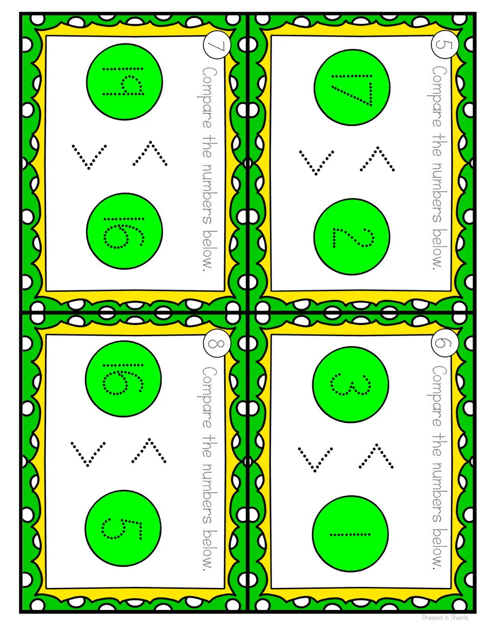 Cards 5-8: students decide whether 17 vs 2, 3 vs 1, 19 vs 16 and 16 vs 5 take a greater-than or less-than sign