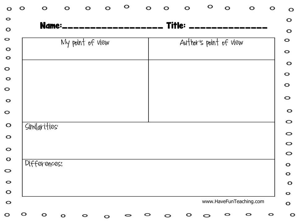 Point of view organizer: students write their view beside the author's, then list similarities and differences